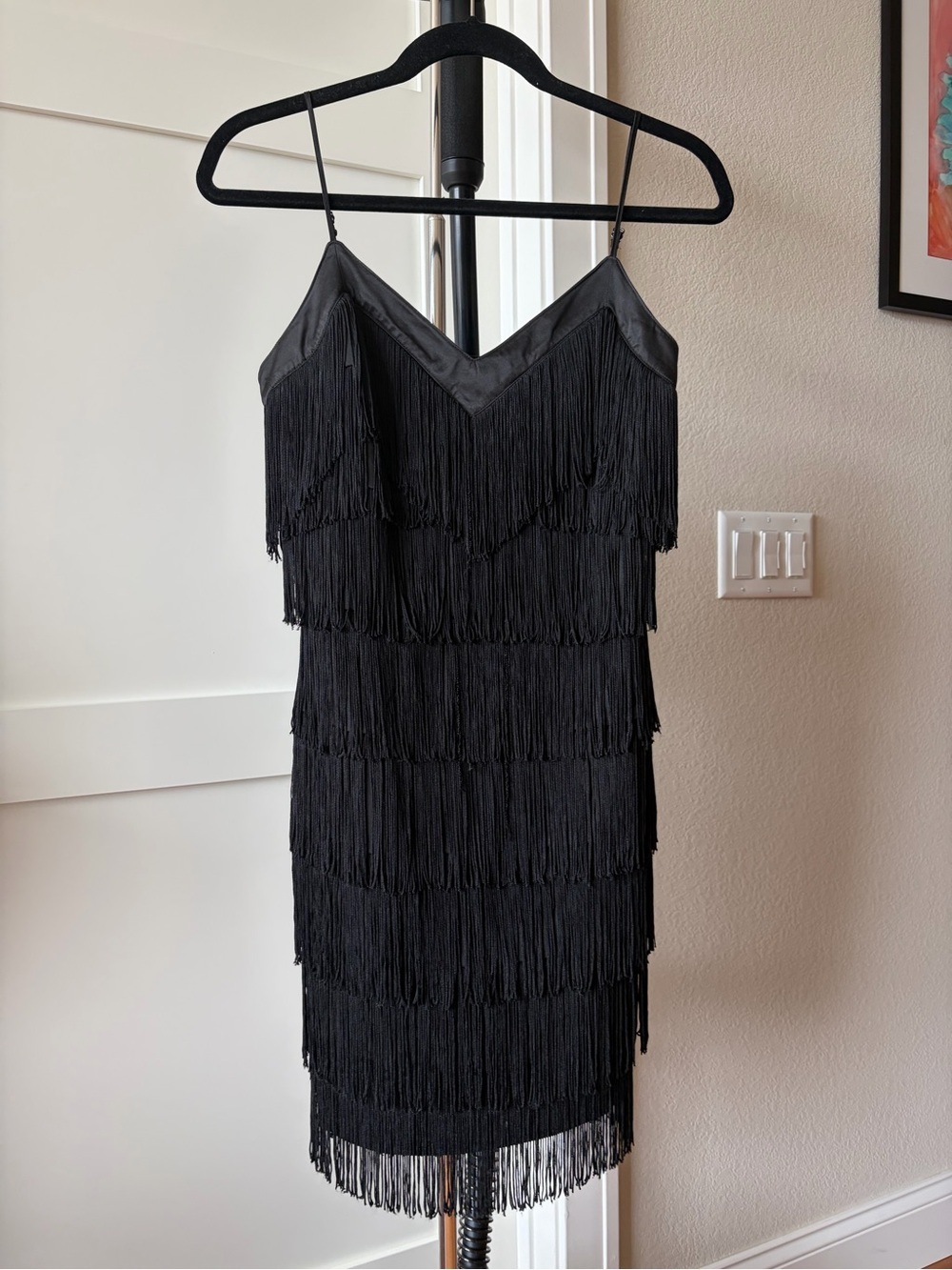 Guess Black Fringe Flapper Dress Size 4 Tiered Tassel Party Cocktail